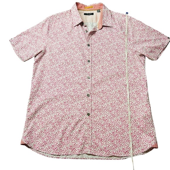 TED BAKER MEN’S SHORT SLEEVE BUTTON DOWN SHIRT ABSTRACT PATTERN PINK & WHITE - Picture 4 of 9